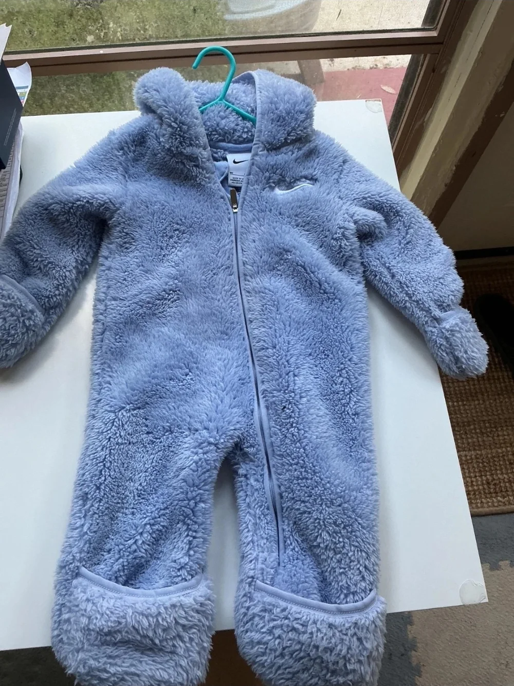 Nike Light Blue Plush Hooded Baby One-Piece Footie